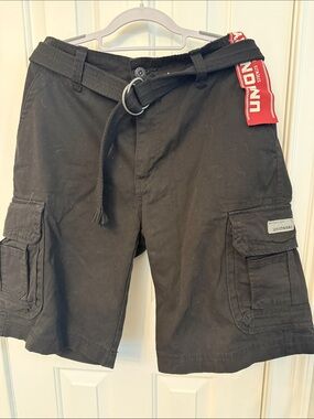 UNIONBAY Men's Black Cargo Shorts with Web Belt
